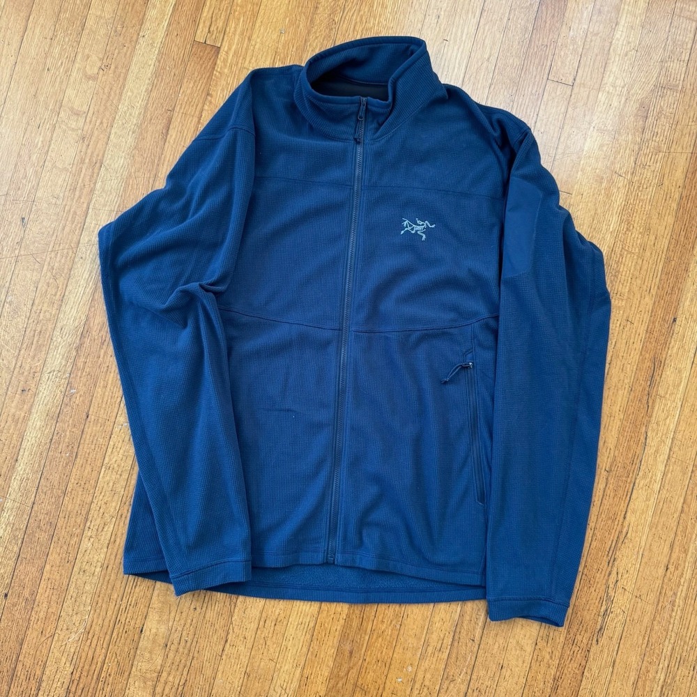 Arc'teryx Rho AR Zip Neck Mens Large Blue Excellent Waffle Grid Fleece Pullover